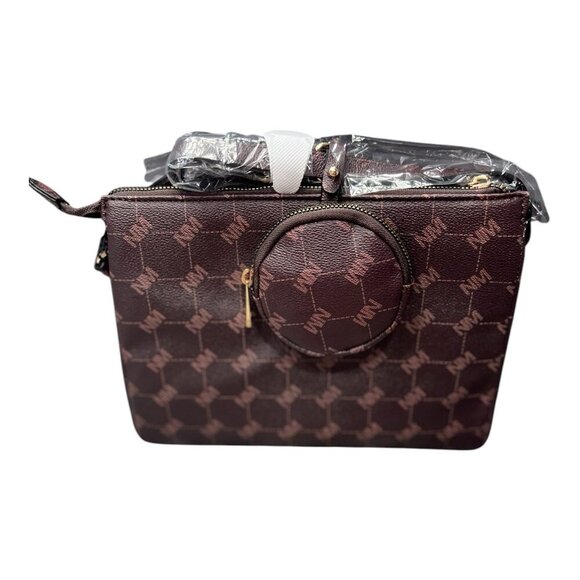 Nicole Miller Brown Logo Gold Hardware Shoulder Crossbody Bag Purse W/ Pouch NWT - Picture 2 of 7